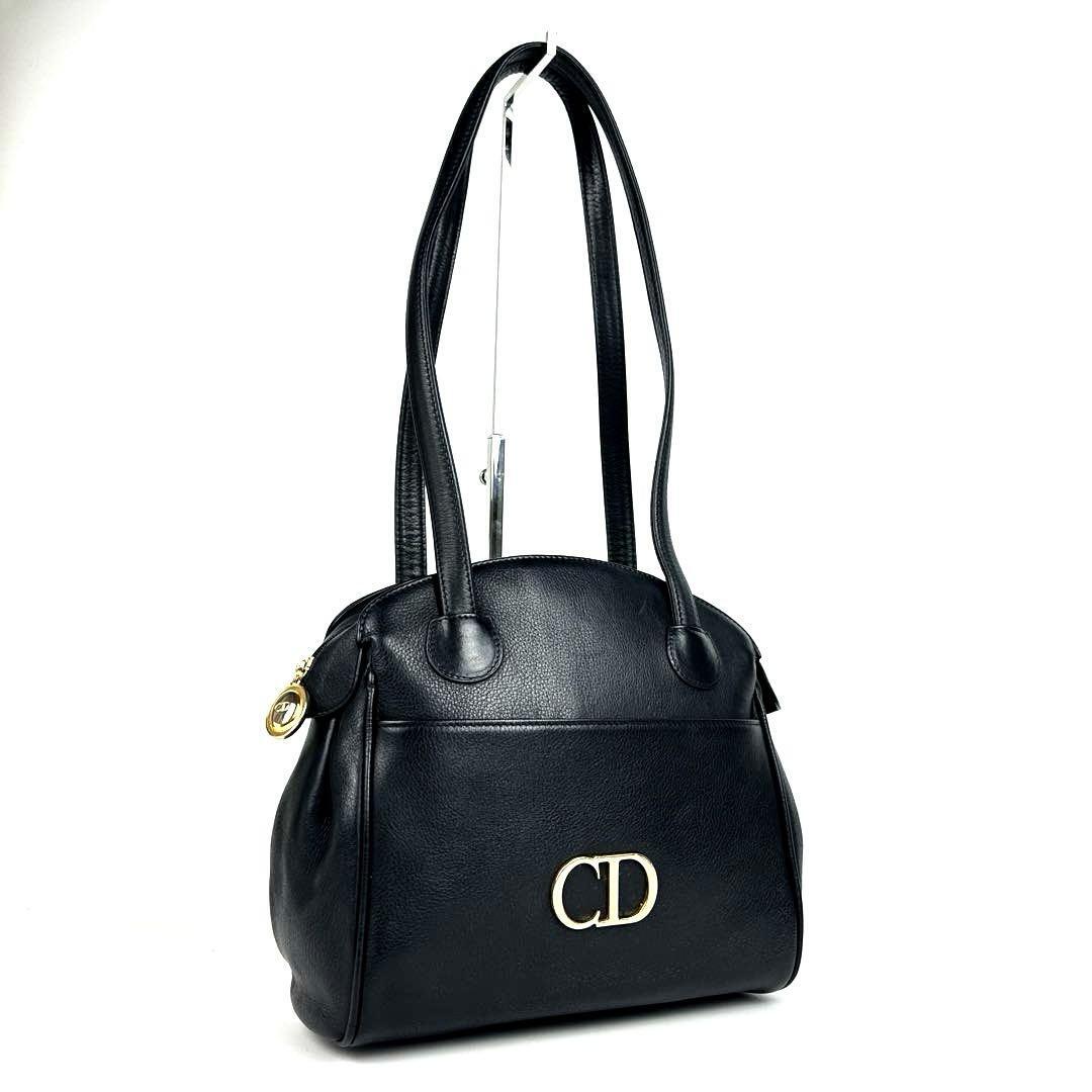 [ прекрасный товар ]Christian Dior Dior one плечо плечо ..CD металлические принадлежности овальный Gold металлические принадлежности большая сумка кожа черный чёрный цвет формальный 