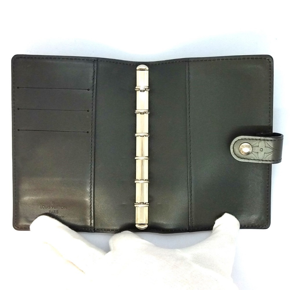 ルイヴィトン LOUIS VUITTON アジェンダPM 手帳カバー モノグラム マット ノワール シルバー金具 CA1002