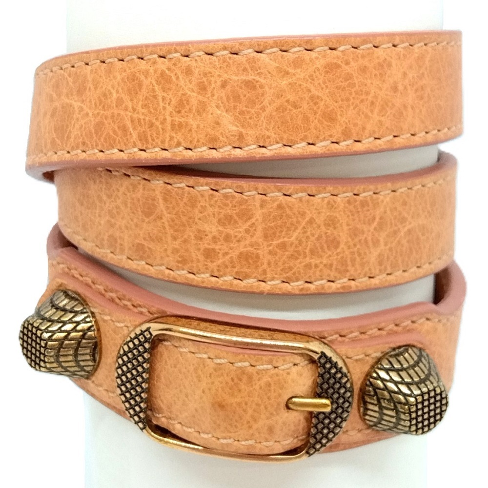 バレンシアガ BALENCIAGA ジャイアント ブレスレット レザーg ピンク ゴールド金具 バングル_画像2