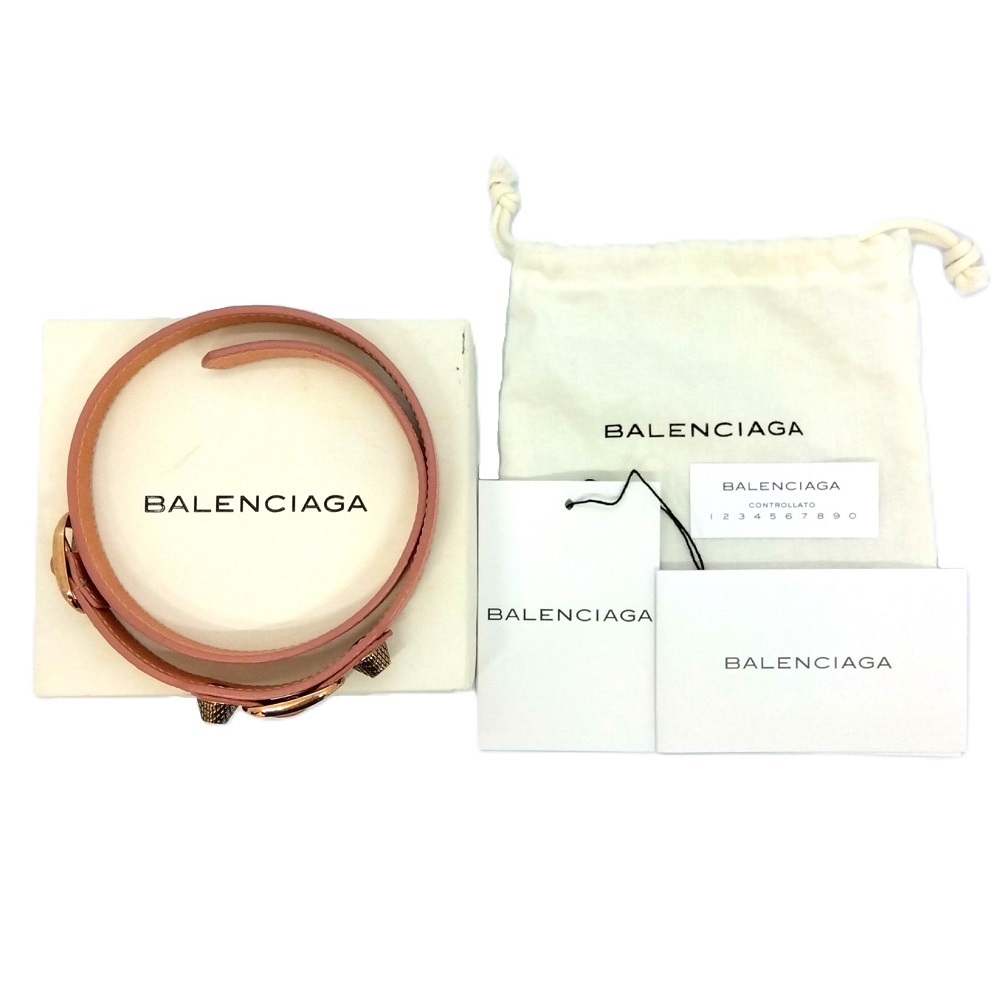 バレンシアガ BALENCIAGA ジャイアント ブレスレット レザーg ピンク ゴールド金具 バングル_画像7