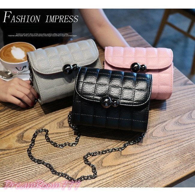 classic стеганое полотно кожа цепь BAG [E type розовый S] клатч кожа ручная сумочка за границей Celeb K-067-6