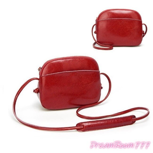 classic ミニラウンド ショルダーBAG 【レッド】革 ハンドバッグ ショルダー チェーン 海外セレブ K-070-1