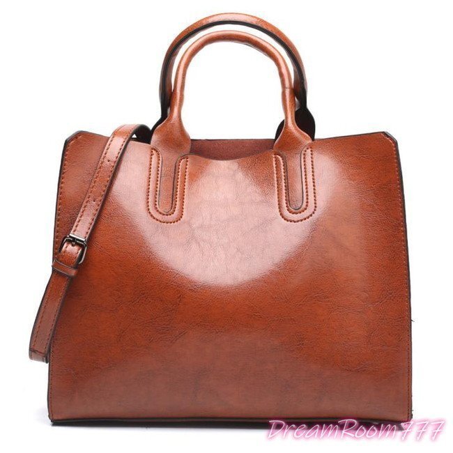 classic レザー スクエアトートBAG【ブラウン】大型収納 ハンドバッグ ショルダー セレブ 合皮革 K-093-3
