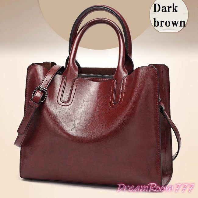 classic レザー スクエアトートBAG【ダークブラウン】大型収納 ハンドバッグ ショルダー セレブ 合皮革 K-093-4