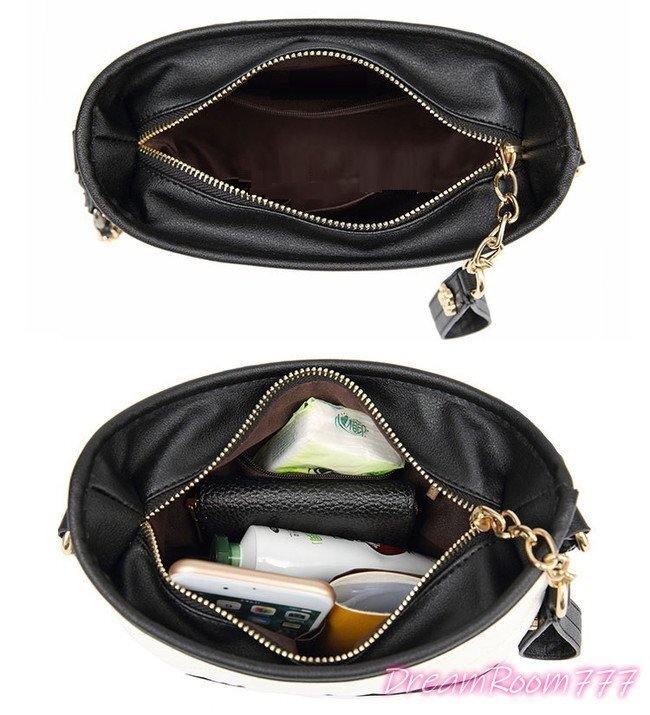 バイカラーキルティングチェーン ショルダーBAG 【ブラック×ホワイト】革 レザー ハンドバッグ 海外セレブ K-078-3