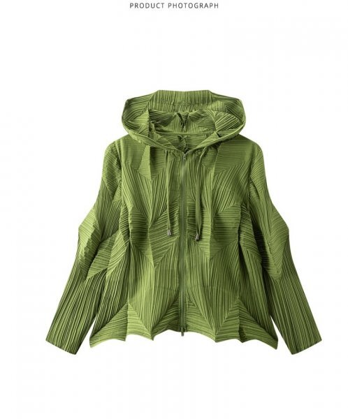 2506Lレディースプリーツpleats ジャケット上著肌觸り弾力ドレープ性がいい黃緑色