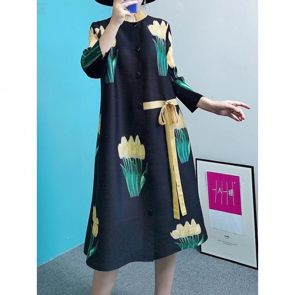 2505レディーストップスプリーツpleats 長(zhǎng)袖ワンピースチュニック前開(kāi)き肌觸り弾力ドレープ性がいい素?cái)潮钉ⅴぅ堀戛`