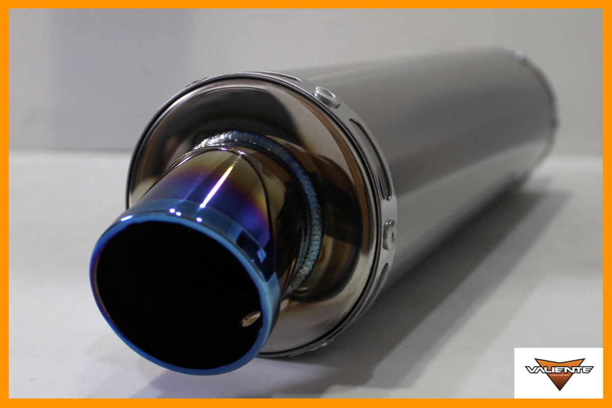新品 即決！送料無(wú)料！Valiente 90Φ×350mm 差込 50.8Φ用 汎用サイレンサー チタンソリッド バイクマフラー スリップオン ブルー