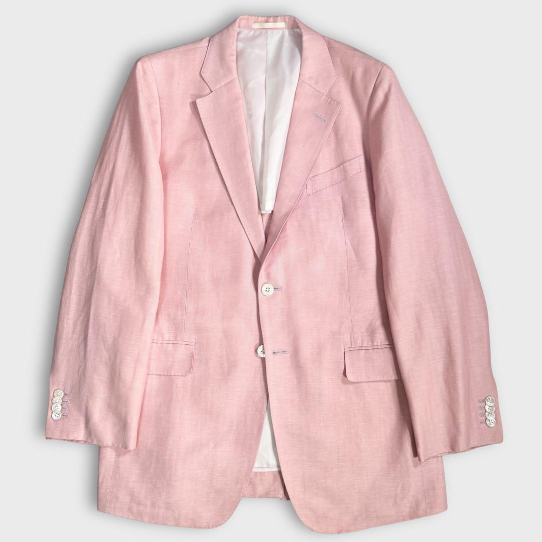希少 美品 極上 ゼニア生地 リネン 麻 テーラードジャケット ヘリンボーン ピンク 春夏 Ermenegildo zegna メンズ ビジネス カジュアル