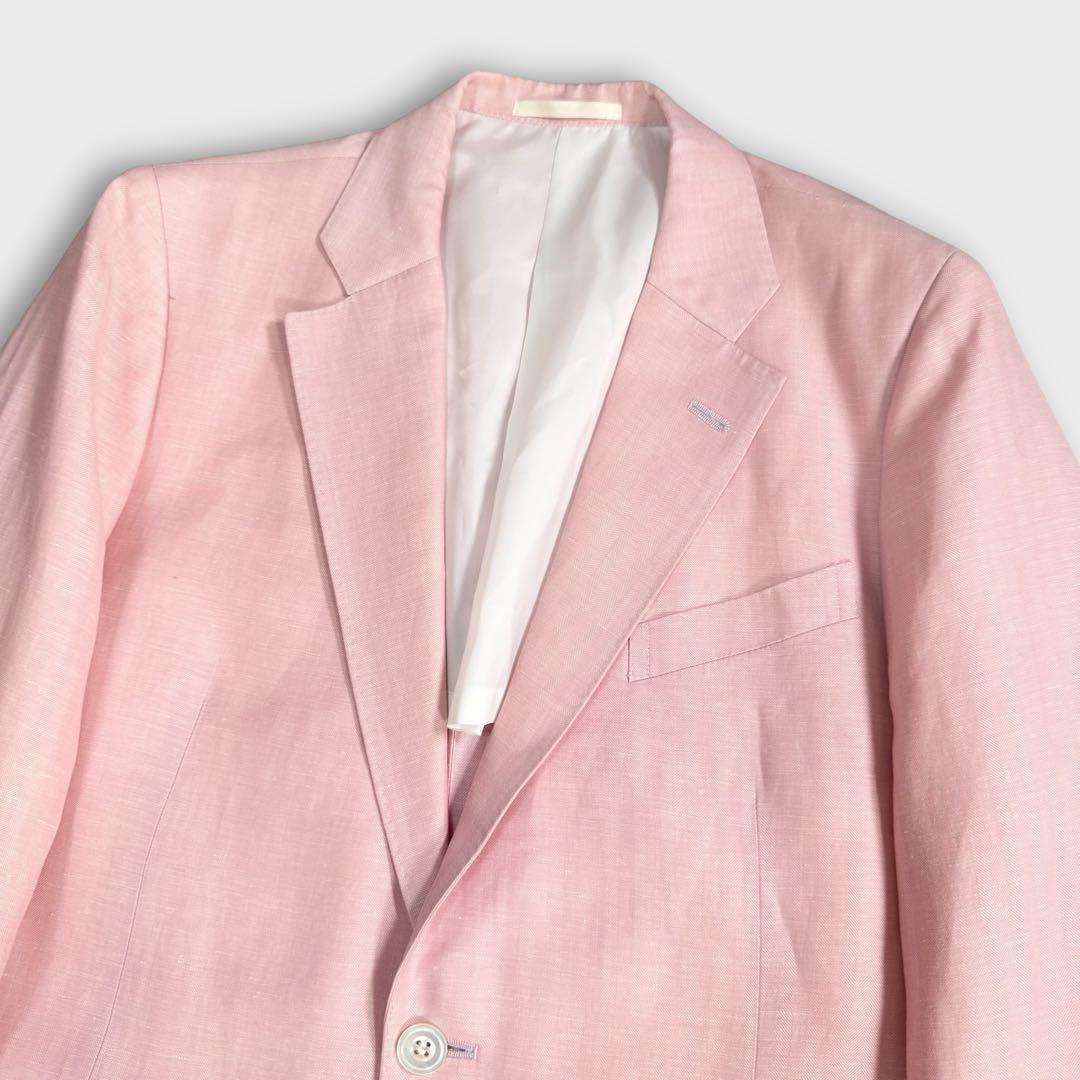 希少 美品 極上 ゼニア生地 リネン 麻 テーラードジャケット ヘリンボーン ピンク 春夏 Ermenegildo zegna メンズ ビジネス カジュアル