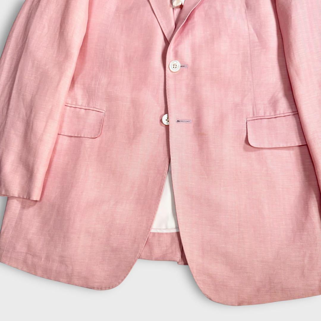 希少 美品 極上 ゼニア生地 リネン 麻 テーラードジャケット ヘリンボーン ピンク 春夏 Ermenegildo zegna メンズ ビジネス カジュアル