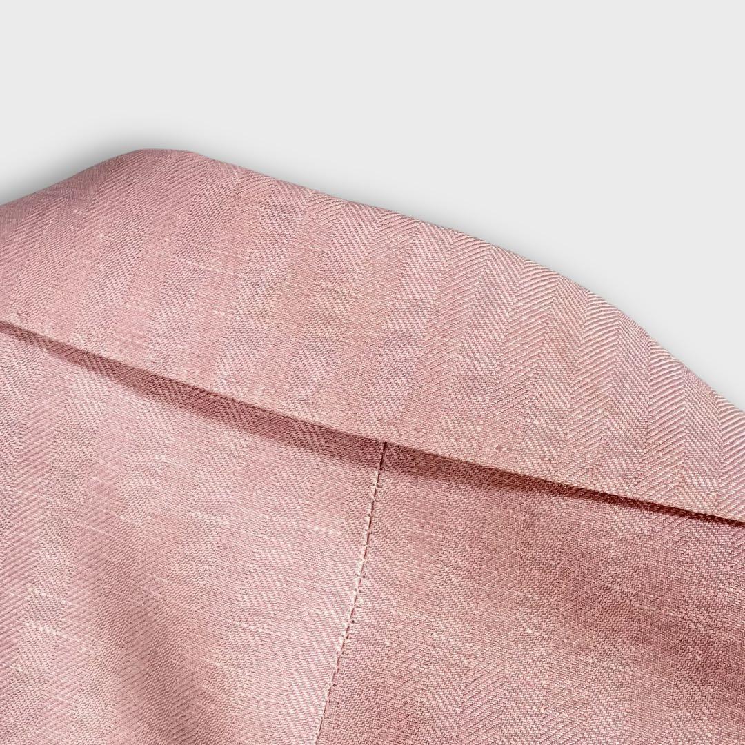 希少 美品 極上 ゼニア生地 リネン 麻 テーラードジャケット ヘリンボーン ピンク 春夏 Ermenegildo zegna メンズ ビジネス カジュアル