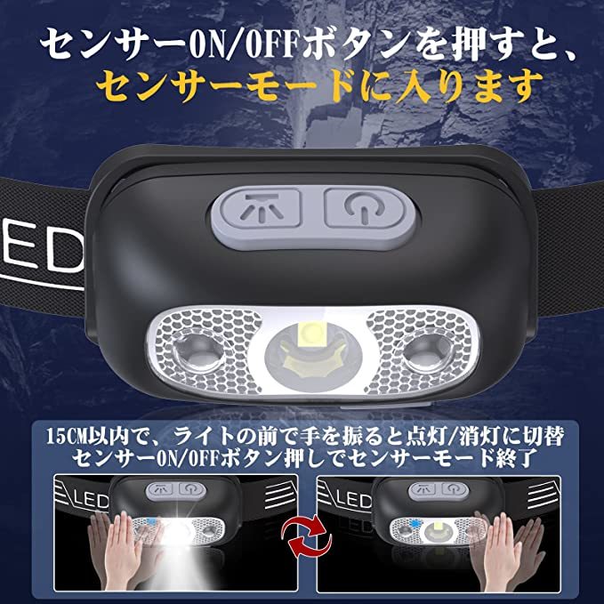 2個(gè)セットセンサー感知機(jī)能 USB充電式 ヘッドライト ledヘッドライト 防水 60°角府調(diào)整 夜釣り 登山 キャンプ 作業(yè) アウトドア 災(zāi)害