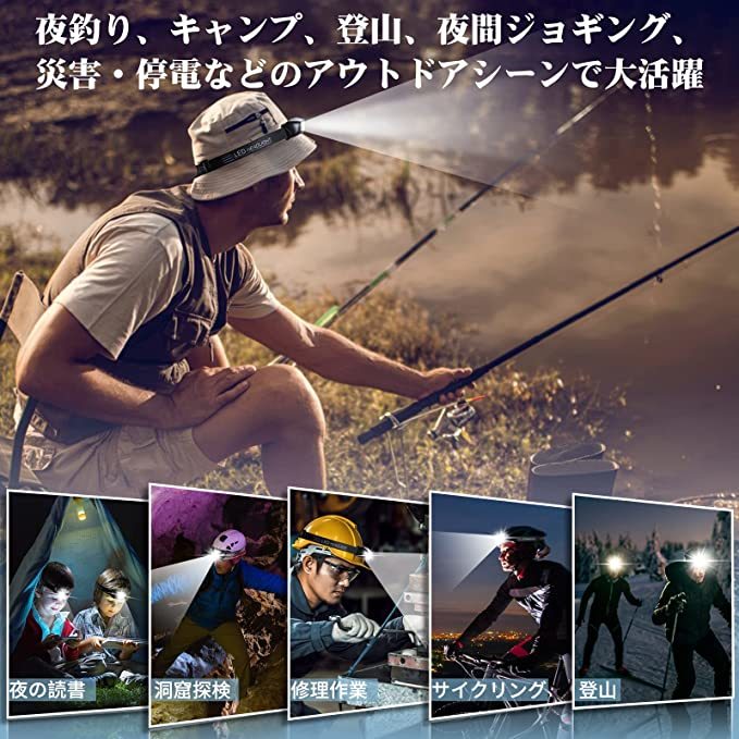 2個(gè)セットセンサー感知機(jī)能 USB充電式 ヘッドライト ledヘッドライト 防水 60°角府調(diào)整 夜釣り 登山 キャンプ 作業(yè) アウトドア 災(zāi)害