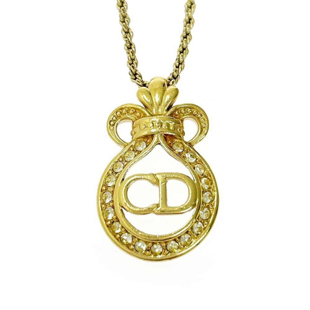 【1円スタート】Christian Dior クリスチャンディオール GP ラインストーン CDロゴ ゴールド ネックレス 450240