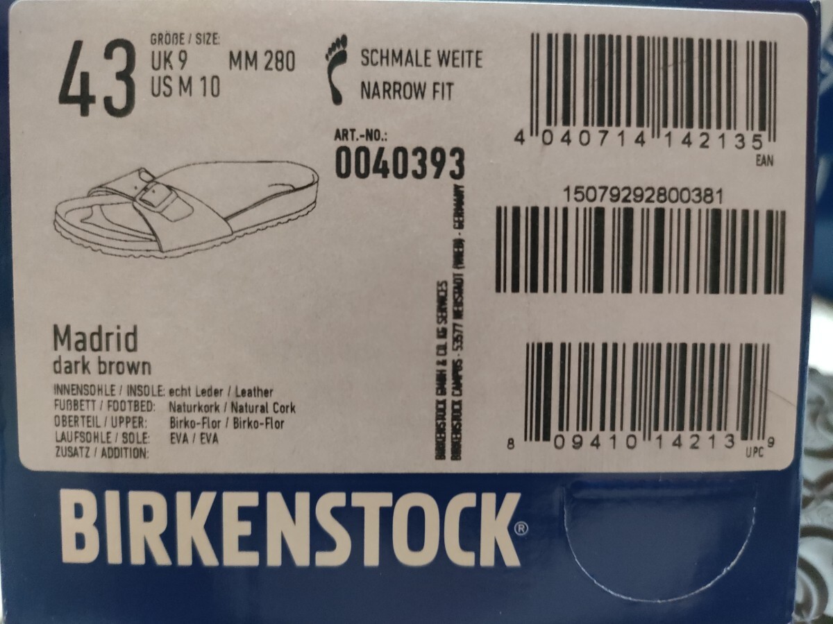 新品 未使用 BIRKENSTOCK Madrid 28cm 43 ビルケンシュトック マドリッド ダークブラウン 茶色 メンズ サンダル