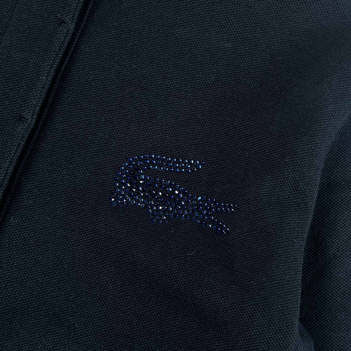 LACOSTE ラコステ ラインストーン 鹿の子 長袖 ポロシャツ 34/ブラック レディース_画像3