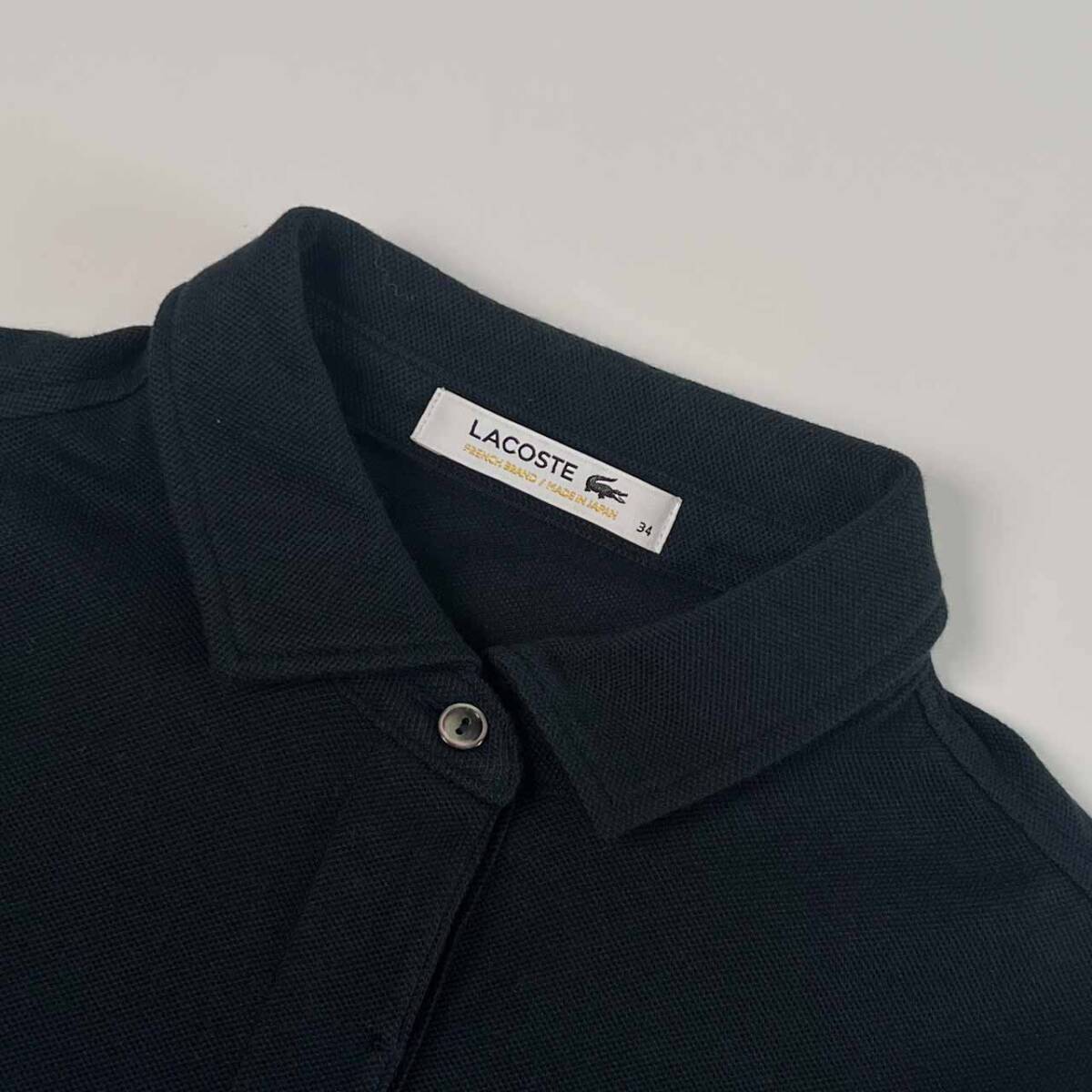 LACOSTE ラコステ ラインストーン 鹿の子 長袖 ポロシャツ 34/ブラック レディース_画像4