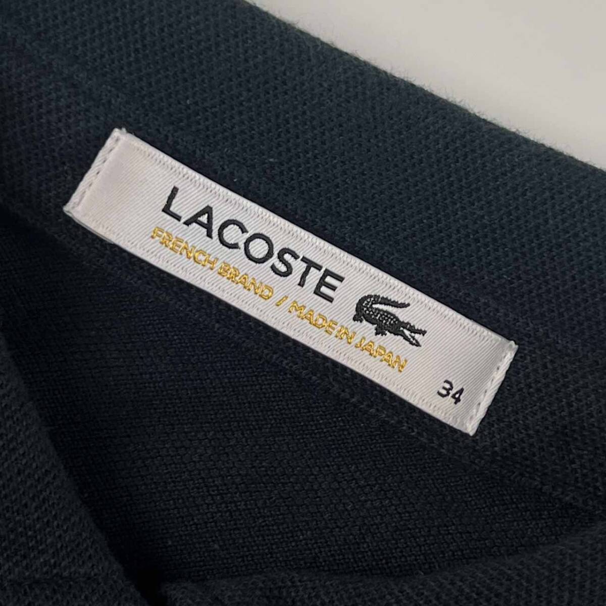 LACOSTE ラコステ ラインストーン 鹿の子 長袖 ポロシャツ 34/ブラック レディース_画像5
