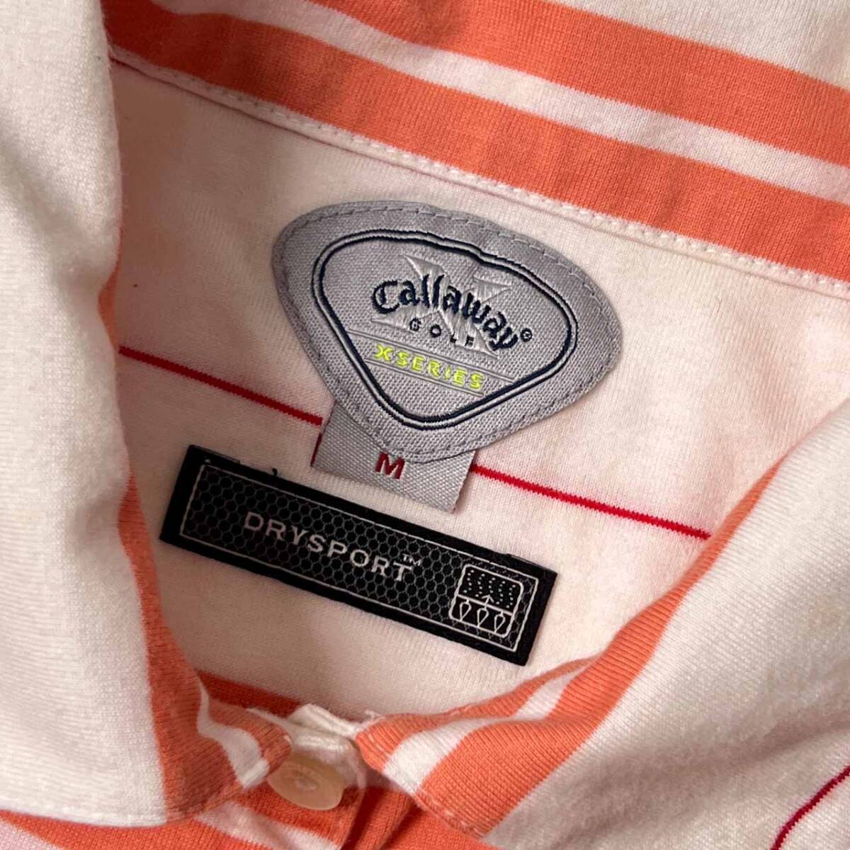 Callaway キャロウェイ DRY SPORT ボーダー 天竺 半袖 ポロシャツ M/ホワイト×レッド系 レディース ゴルフ