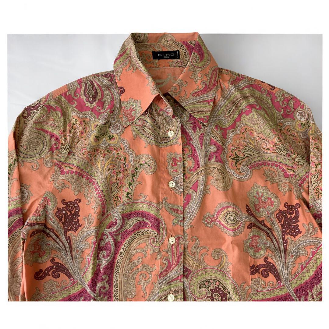ETRO】ペイズリー柄 コットンブレンドシャツ ETRO】ペイズリー柄 コットンブレンドシャツ オレンジ系 サイズ46 大きいサイズ　 XXXL 