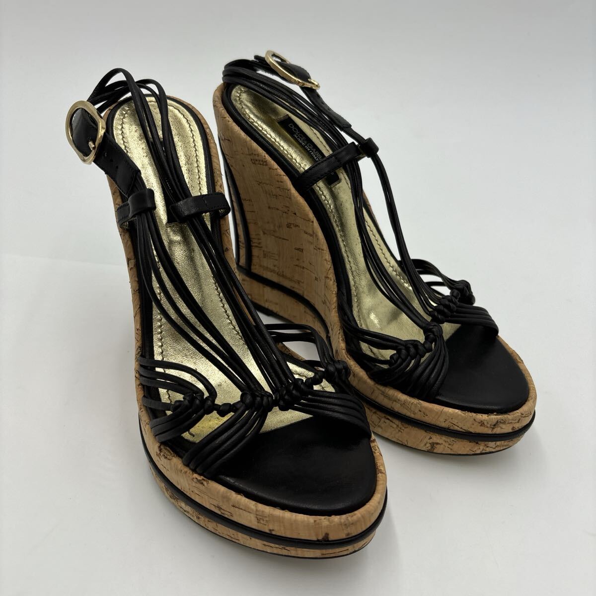 H ＊ イタリア制 '高級感溢れる' DOLCE&GABBANA ドルチェ&ガッバーナ 本革 ウエッジソール / ヒール サンダル EU37 23.5cm レディース