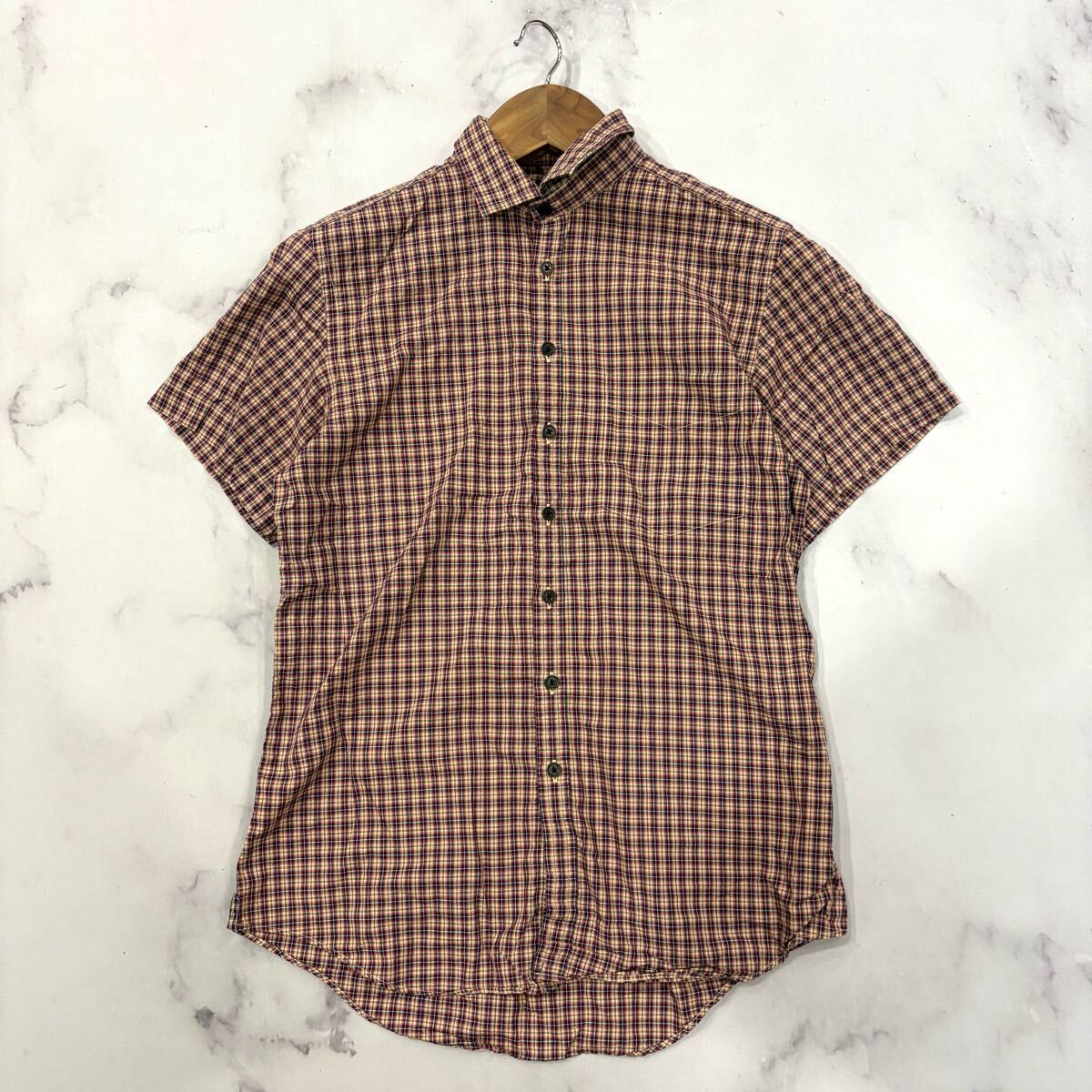 L ■ 日本制 '洗練されたデザイン' PS Paul Smith ポールスミス 半袖 COTTON チェック柄 ボタンシャツ M メンズ 紳士服 トップス 古著 