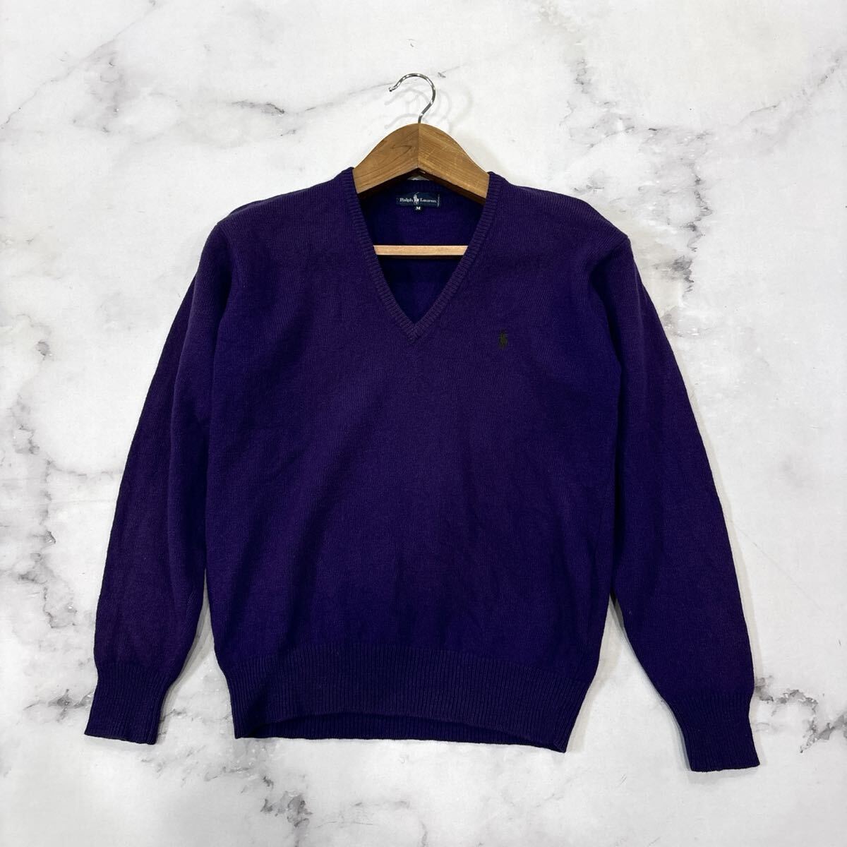 Y ＊ 國內(nèi)正規(guī)品 '人気 ポニー刺繍' RALPH LAUREN ポロラルフローレン 長袖 WOOL ニット Vネック セーター M レディース 婦人服 トップス