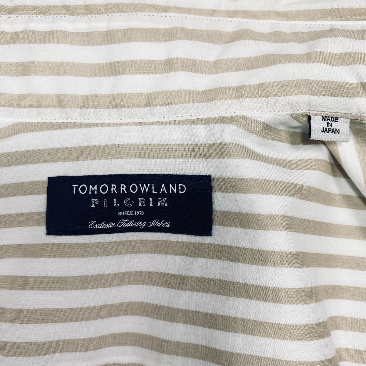 【美品】TOMORROWLAND PILGRIM ピルグリム 長袖 シャツ ドレスシャツ メンズ ストライプ 日本 ホワイト ゴールド S