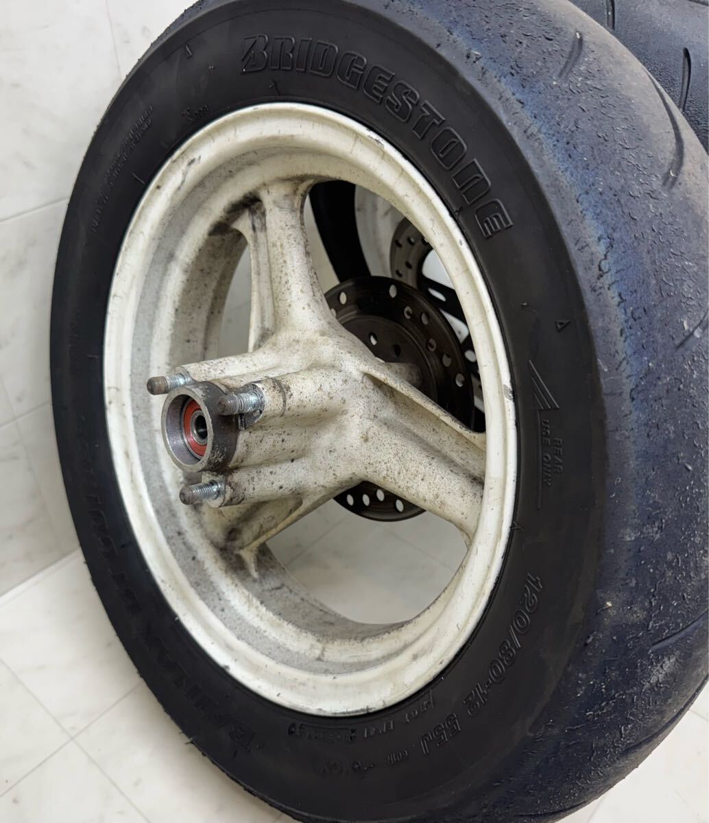 エイプ100で使用 純正 F.R ホイール ベアリング交換済み リム凹みなし ディスクローター付き HC07 APE100 ape50 XR50 XR100 NSF100 NSR50