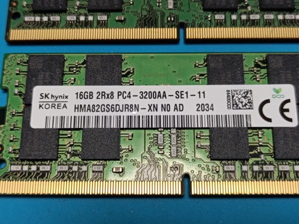 (BIOS確認(rèn)済み)ノートPC用【SKhynix】 16GB 2Rx8 DDR4 PC4-3200AA 16GBx2枚　計(jì)32GB No.21