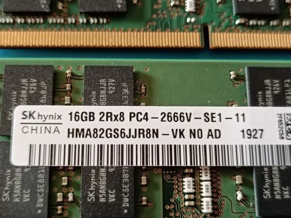 (BIOS確認済み)ノートPC用【SKhynix】 16GB 2Rx8 DDR4 PC4-2666V 16GBx2枚　計32GB No.21