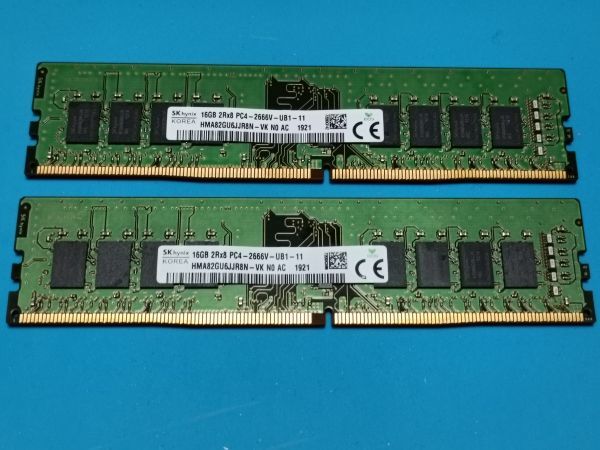 (BIOSで確認済み)デスクトップPC用【SKhynix】 16GB 2Rx8 DDR4 PC4-2666V 16GBx2枚　計32GB No.2