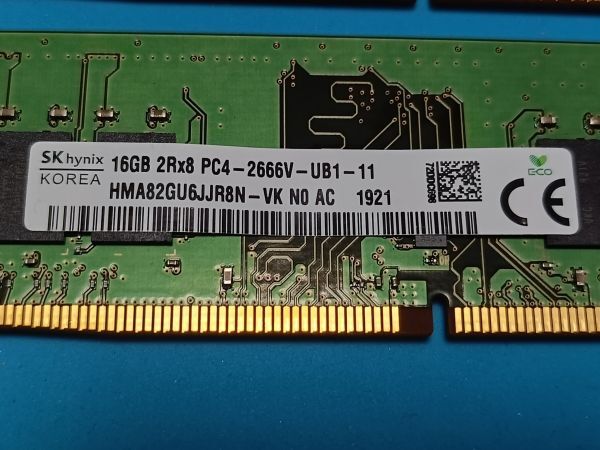 (BIOSで確認済み)デスクトップPC用【SKhynix】 16GB 2Rx8 DDR4 PC4-2666V 16GBx2枚　計32GB No.2
