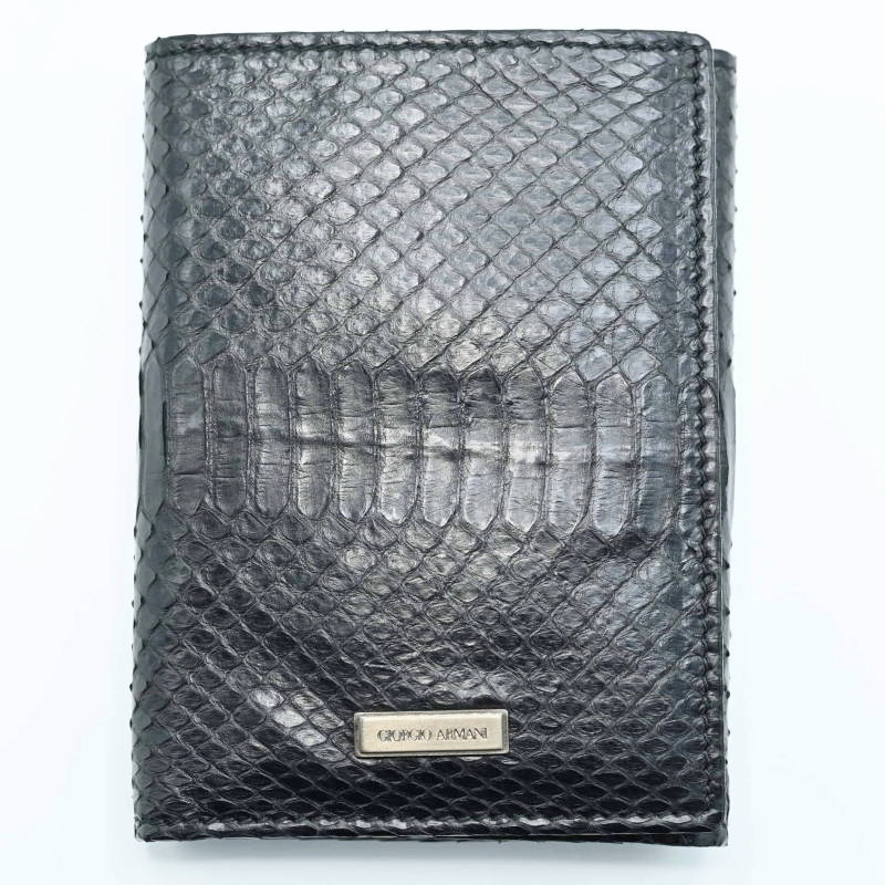M06-k108 美品 GIORGIO ARMANI ジョルジオアルマーニ パイソン 三つ折り財(cái)布 札入れ ブラック