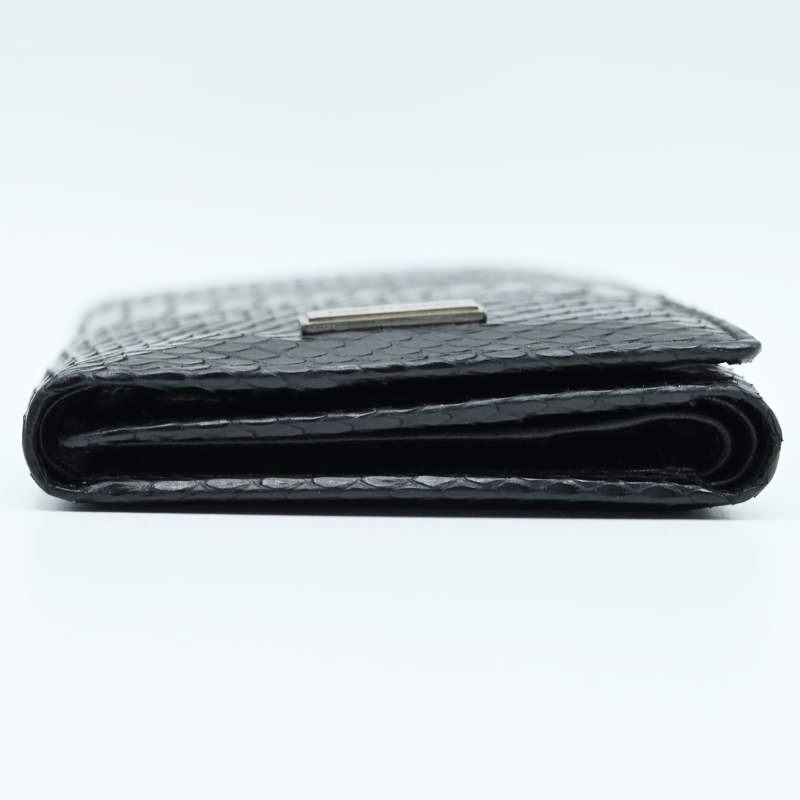 M06-k108 美品 GIORGIO ARMANI ジョルジオアルマーニ パイソン 三つ折り財(cái)布 札入れ ブラック