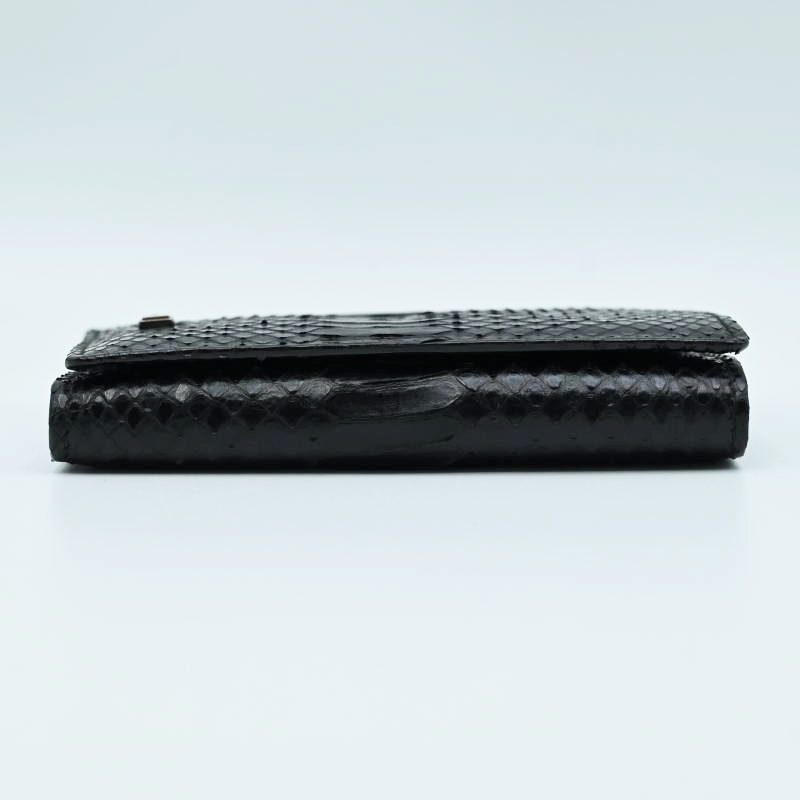 M06-k108 美品 GIORGIO ARMANI ジョルジオアルマーニ パイソン 三つ折り財(cái)布 札入れ ブラック