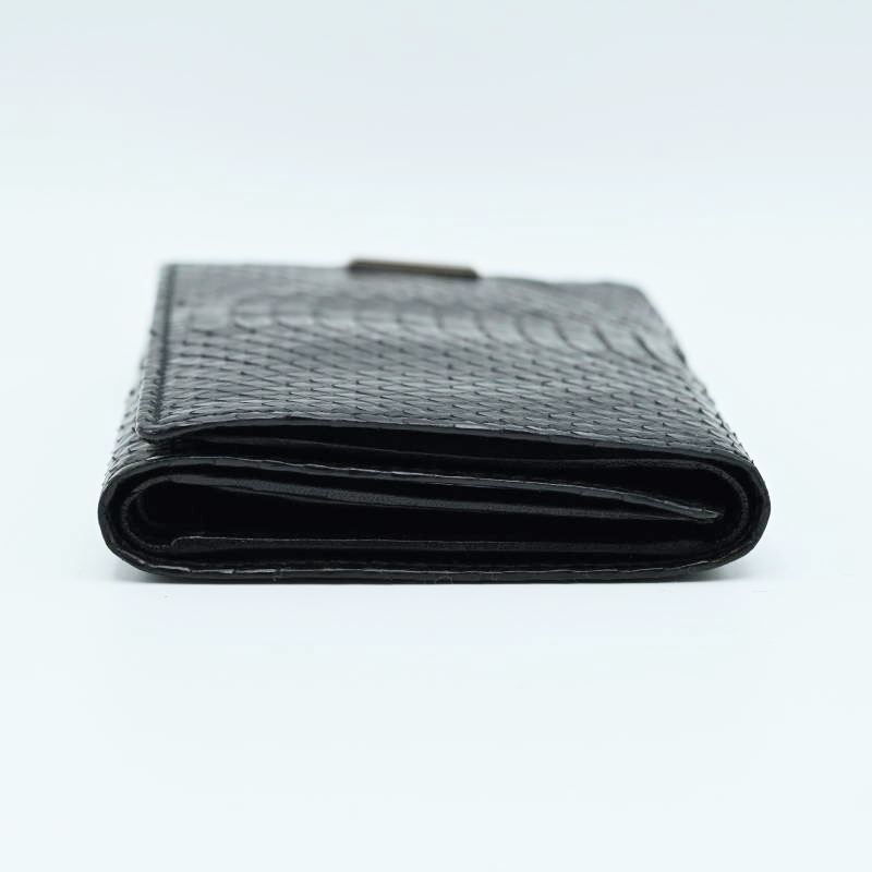 M06-k108 美品 GIORGIO ARMANI ジョルジオアルマーニ パイソン 三つ折り財(cái)布 札入れ ブラック