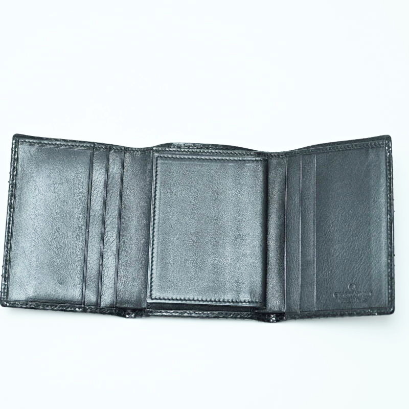 M06-k108 美品 GIORGIO ARMANI ジョルジオアルマーニ パイソン 三つ折り財(cái)布 札入れ ブラック
