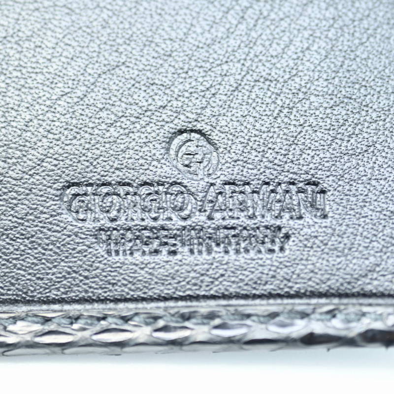 M06-k108 美品 GIORGIO ARMANI ジョルジオアルマーニ パイソン 三つ折り財(cái)布 札入れ ブラック
