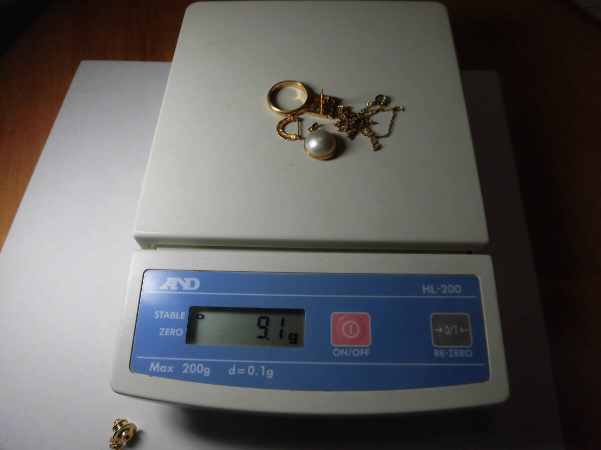 ②つぶし用　K18刻印　ネックレス　ネクタイピン　ペンダントトップ　指輪他　約９g　ゴールド　金