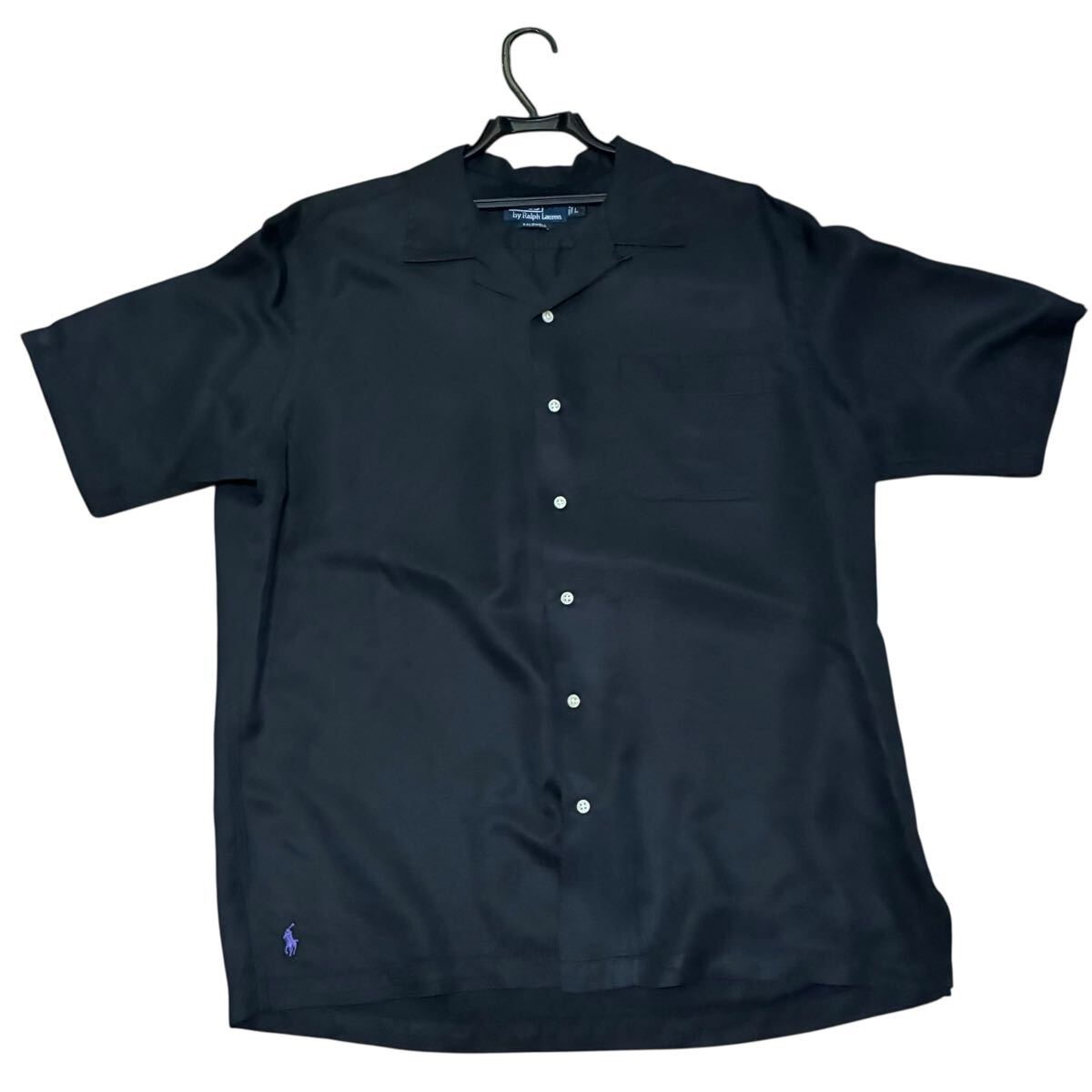 90s ラルフローレン CALDWELL 黒 L Polo ralph lauren ブラック シルク リネン　ビンテージ 半袖 シャツ　