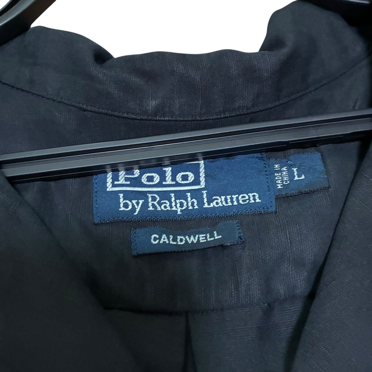 90s ラルフローレン CALDWELL 黒 L Polo ralph lauren ブラック シルク リネン　ビンテージ 半袖 シャツ　