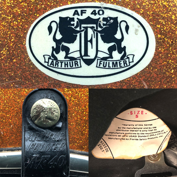送料無料 6月6日値下 ARTHUR FULMER AF40 GOLD METALFLAKE 56cm/アーサーフルマービンテージヘルメット金ゴールドハーレースポーツスター
