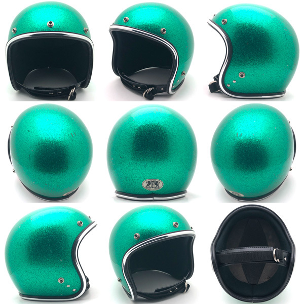 送料無料 60's 初期型 ARTHUR FULMER AF20 EMERALD GREEN METALFLAKE 63cm/アーサーフルマー緑ビンテージヘルメットベル500txbucomachal