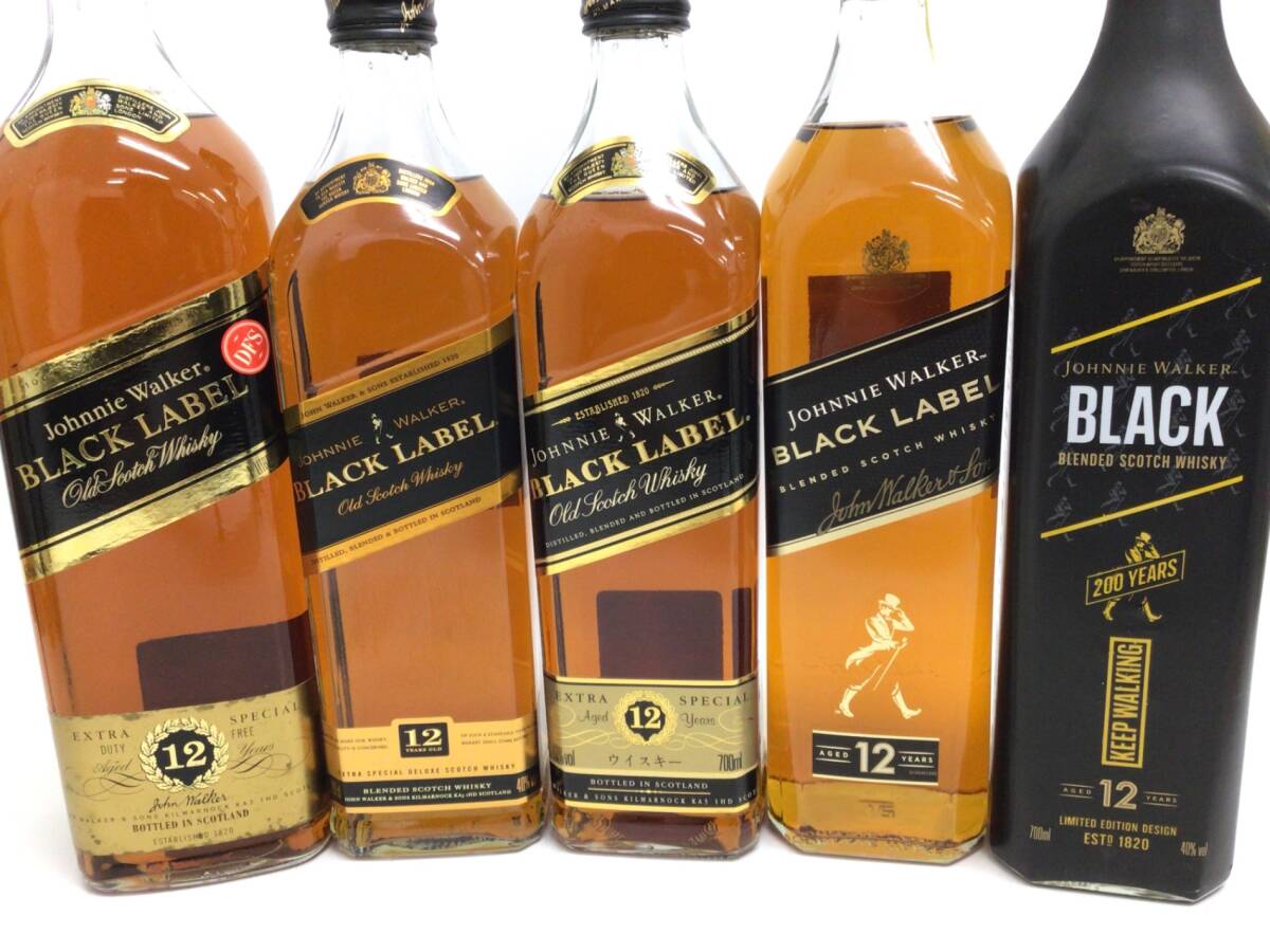 1円スタート ウイスキー whisky ジョニーウォーカー ブラックラベル 12年 黒キャップ 5本セット 700/1000ml 40/43% 重量番號(hào):10(I-1)