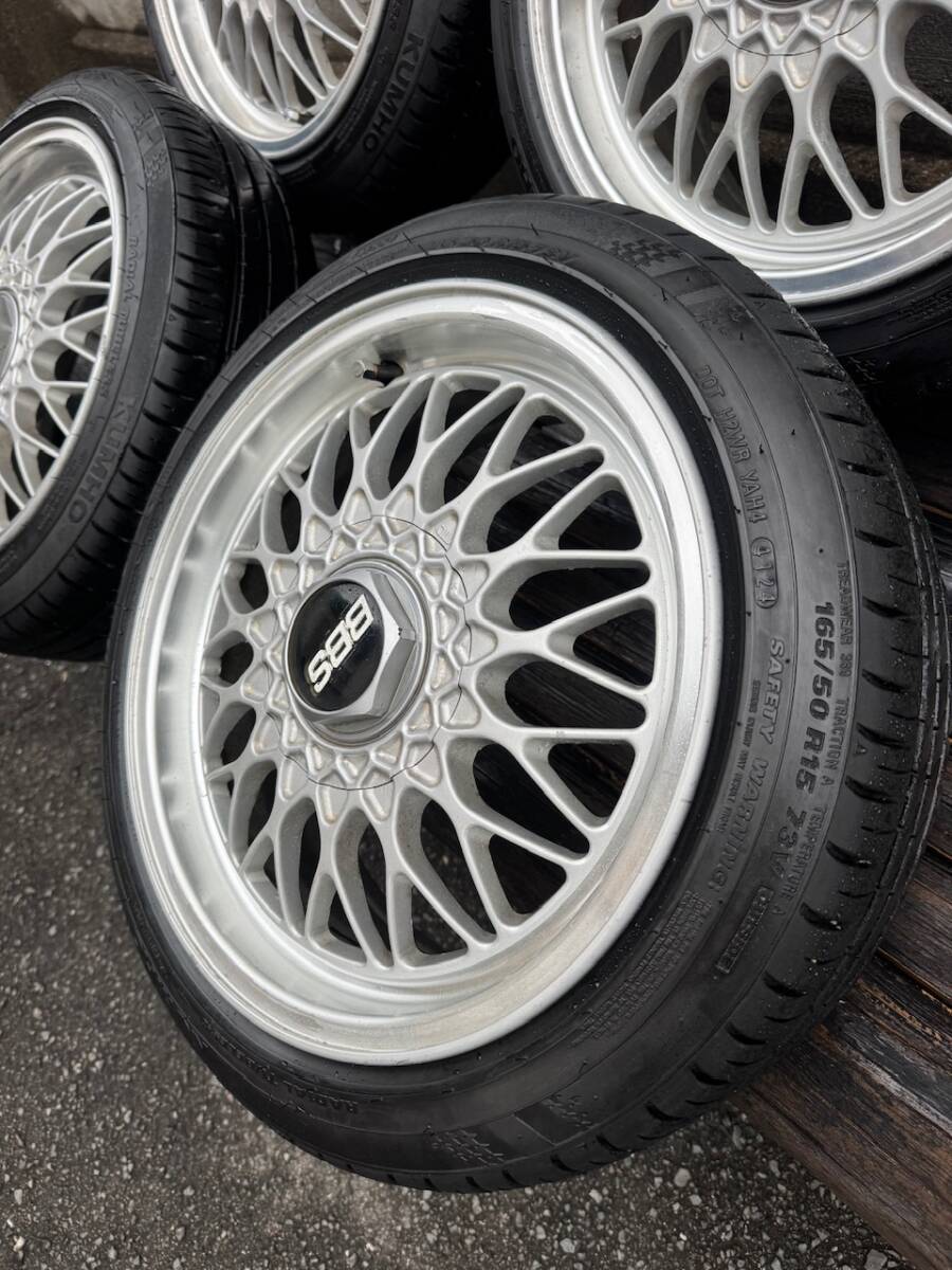 希少BBS 6＋45PCD100 4穴　加工なし　タイヤ2024年制ほぼ新品165/50R15
