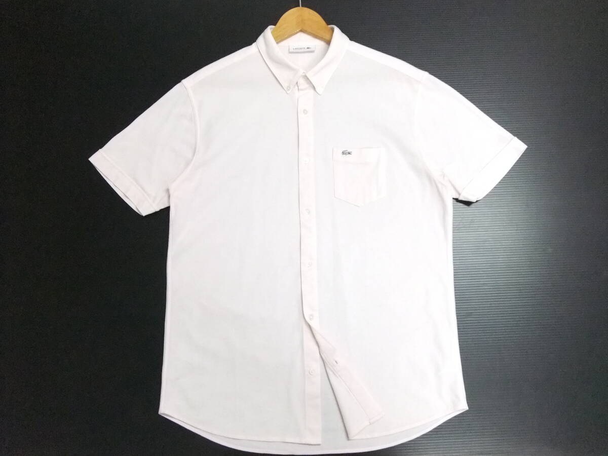 ■LACOSTE■半袖鹿の子シャツ 薄ピンク サイズ5 ボタンダウン カノコ ラコステ