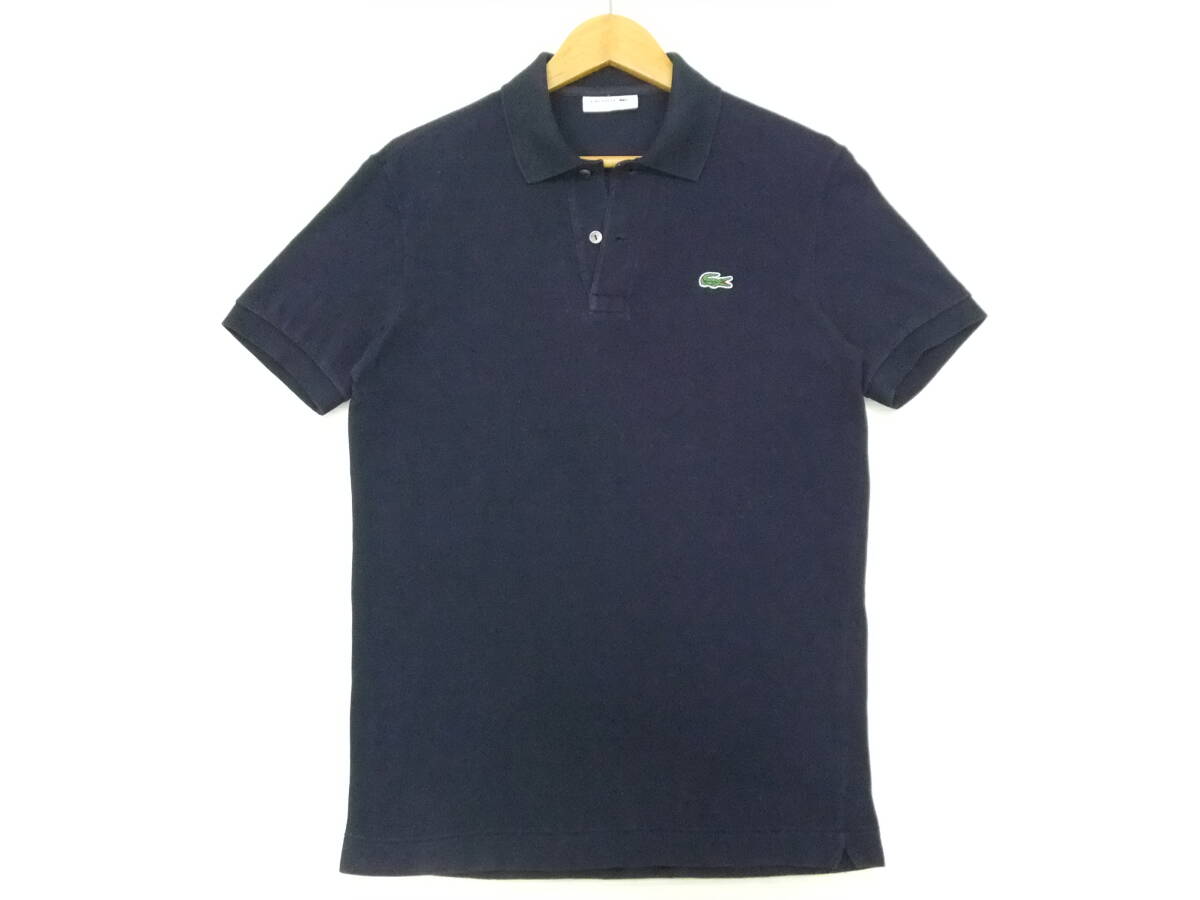 ■LACOSTE■半袖ポロシャツ 紺 サイズ3 ネイビー 鹿の子 カノコ ラコステ