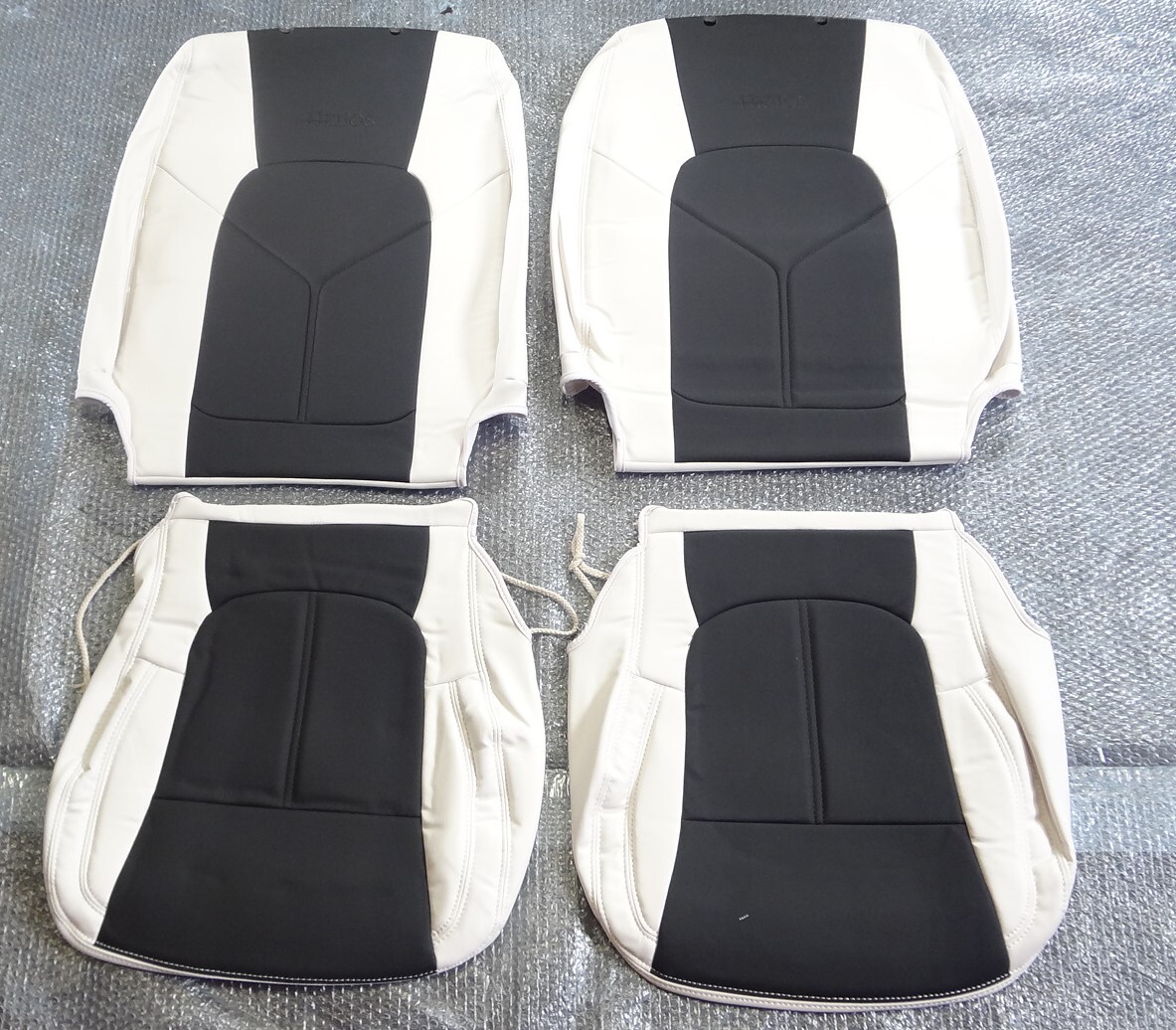 売切【お得品】200系ハイエース S-GL PVCレザー シートカバー ホワイトxブラック 白/黒1型 2型 3型 4型 5型 6型 7型 8型 トヨタ 內(nèi)裝 
